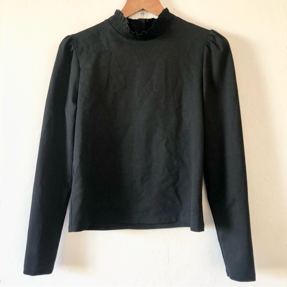 Mango long sleeve shirt. Size S. Black. Frilled stand collar.